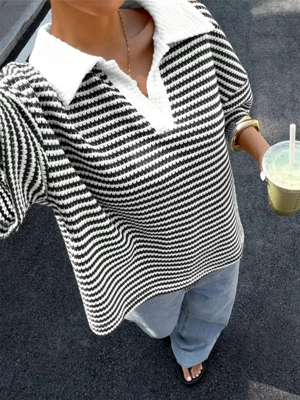 Striped Knit Polo Shirt