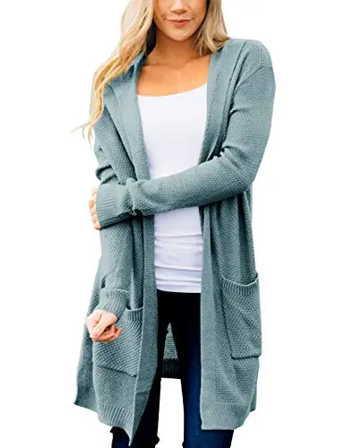 Women's Long Sleeve Open Front Hoodie Knit Sweater Cardigan Outwear