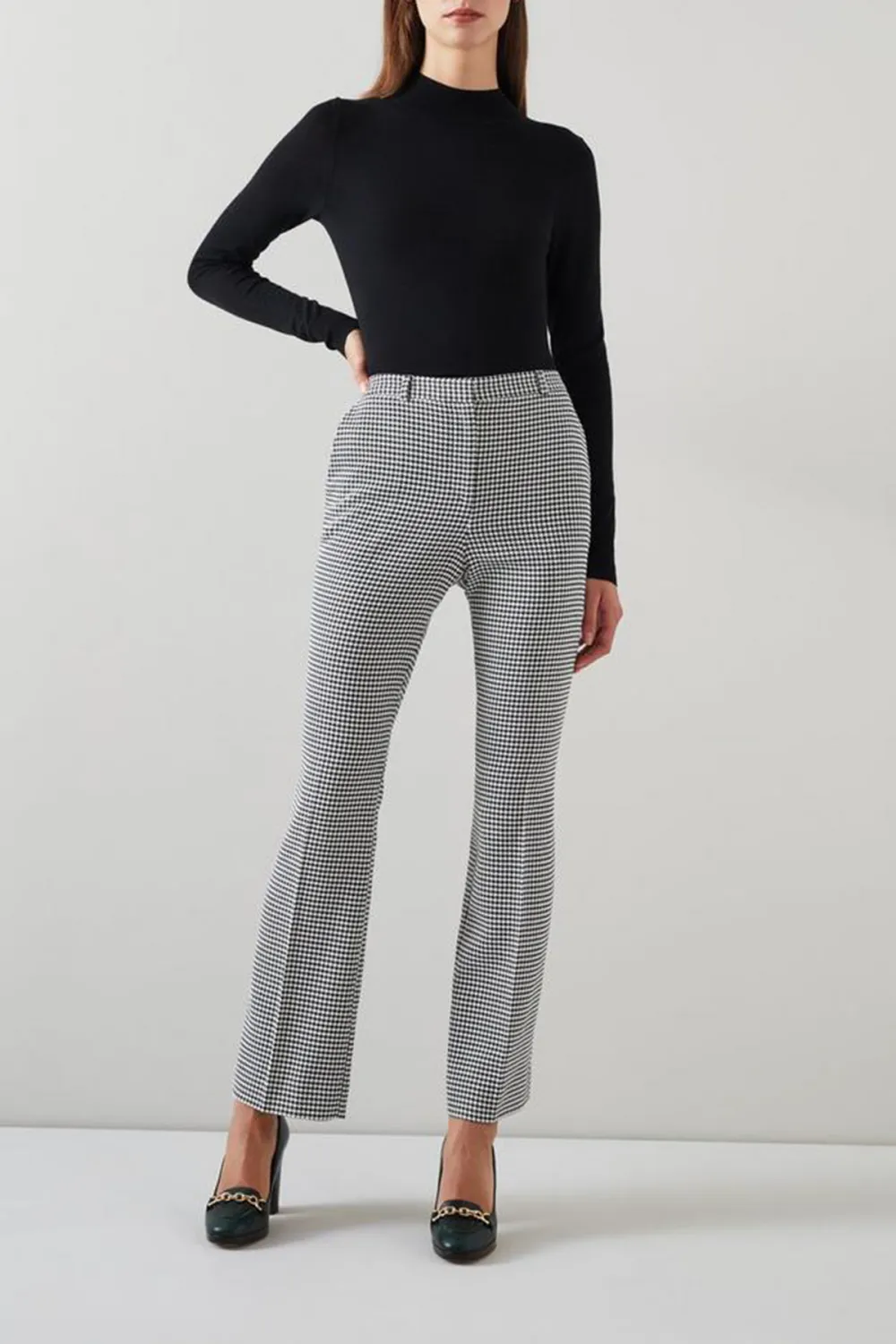 Black Cream Checkered Straight Leg Trousers