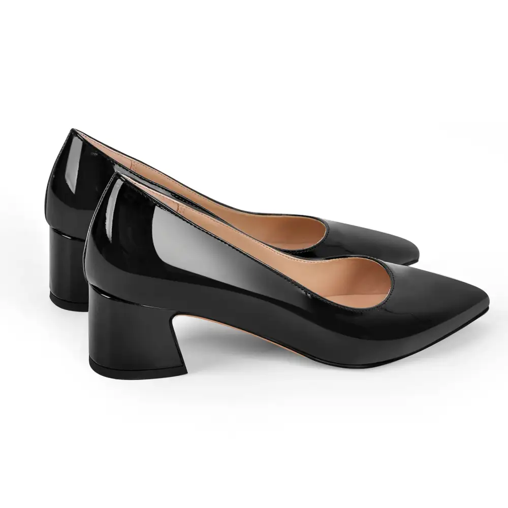 Polished Pointed Toe Chunky Heel Pumps