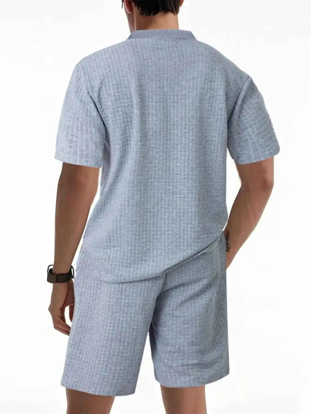 Textured Round Neck Top and Shorts Set
