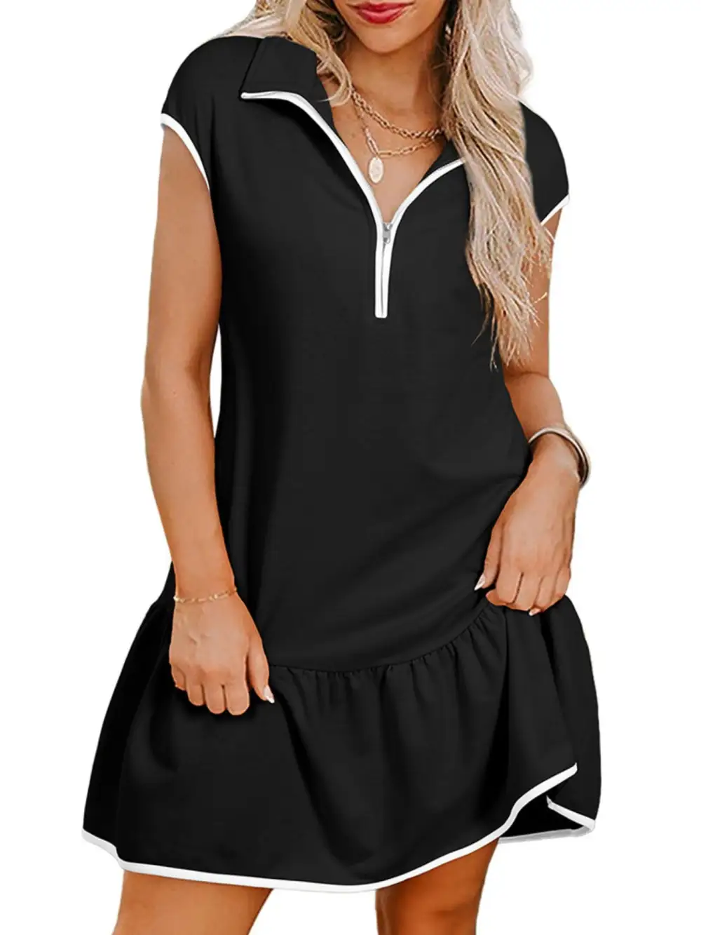 Zip Front Ruffle Dress Casual