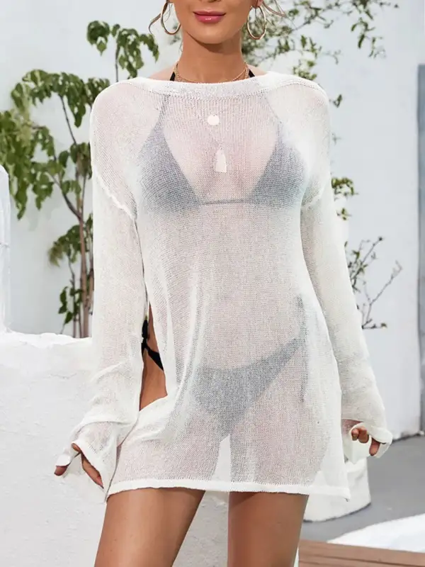 Round Neck Slit Swim Cover Up