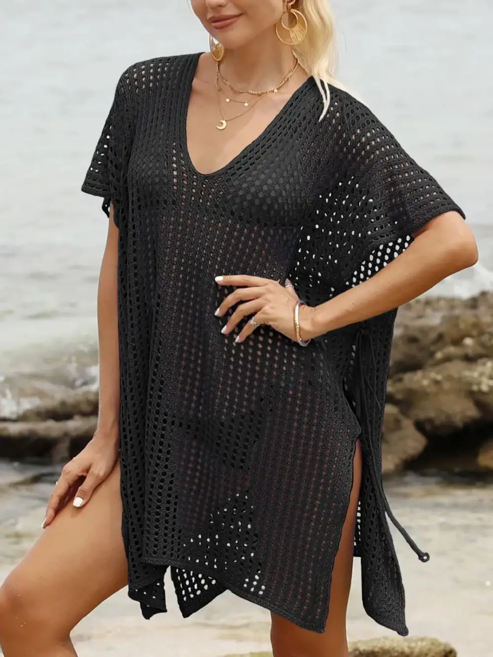 Side Tied V Neck Swim Cover Up