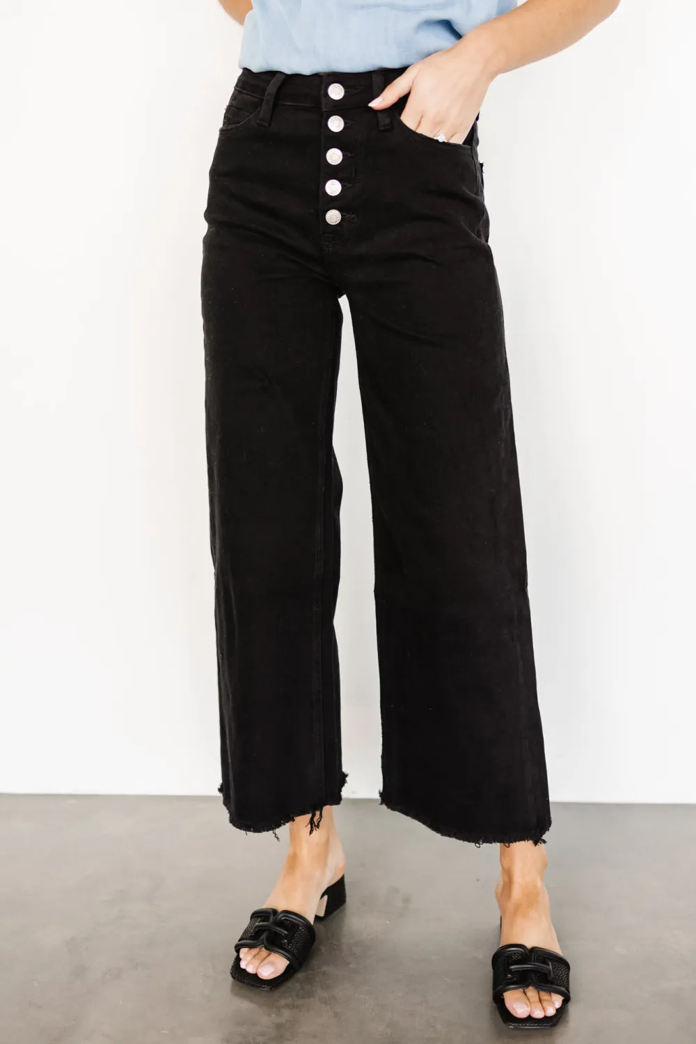 Black Straight-Leg Button-Up Slimming Pants