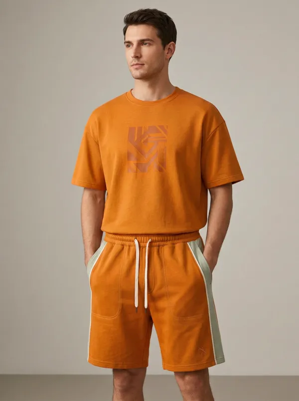 Everyday Geometric Pattern Wardrobe Men's T-Shirt And Shorts Set
