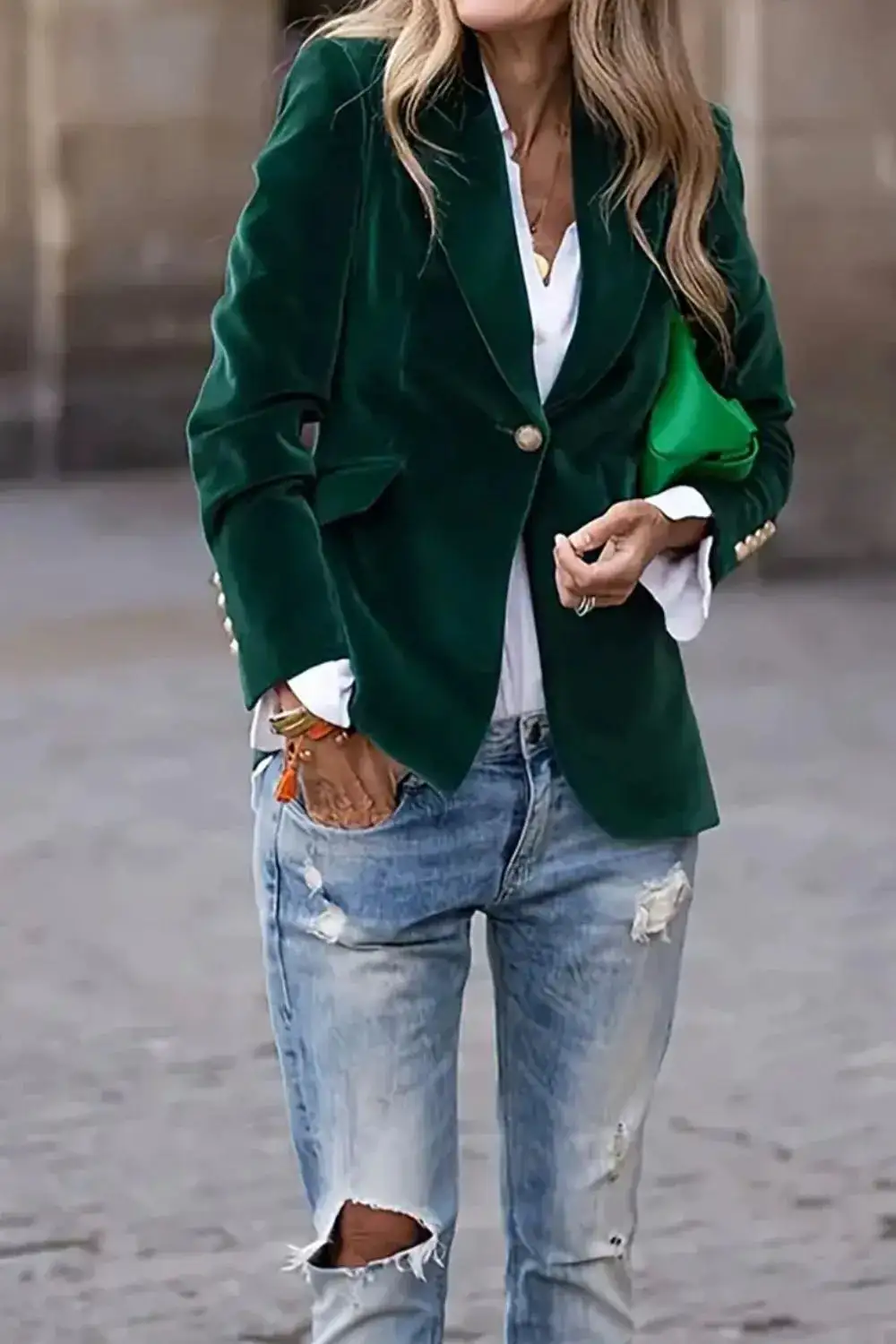 Pocketed Lapel One Button Blazer