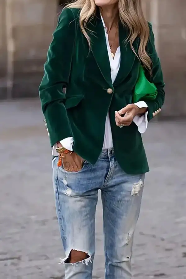 Pocketed Lapel One Button Blazer