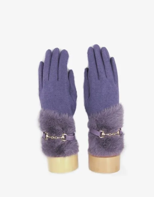 Chain Accent Faux Fur Gloves