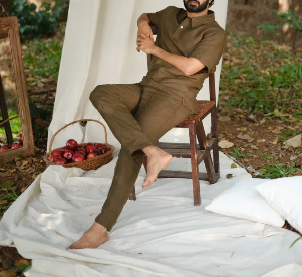 Olive Linen Polo Shirt