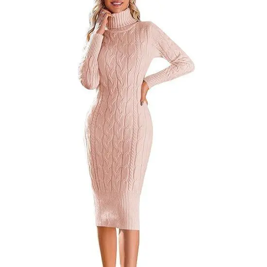 Women’s Long Sleeve Turtleneck Sweater Dress – Effortless Chic, Cozy Confidence