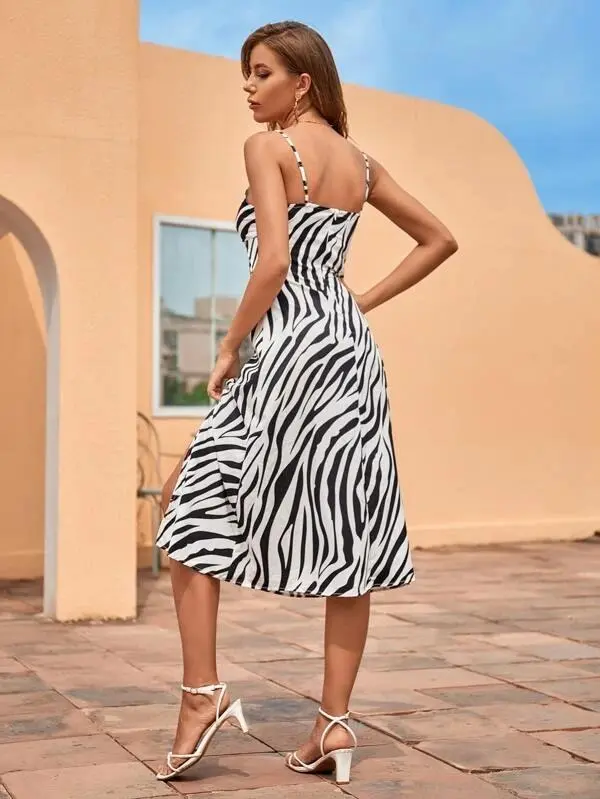 Women Striped Thigh Zebra Striped Cami Dress