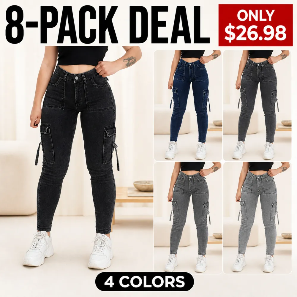 Women's Multi-Pocket Denim Cargo Pants High-Waisted Slim Fit