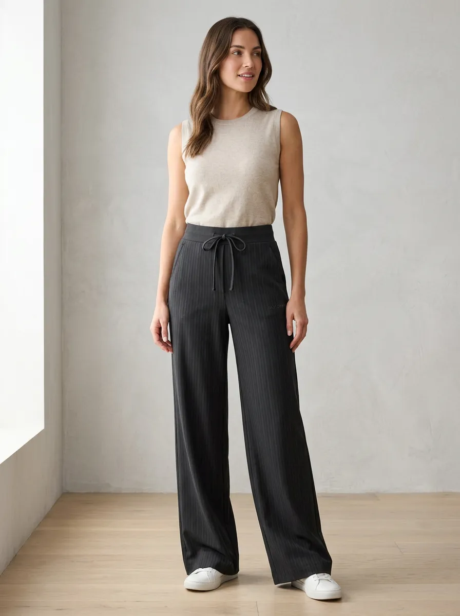 Textured Wide-Leg Pinstripe Printed Women's Wide-Leg Pants