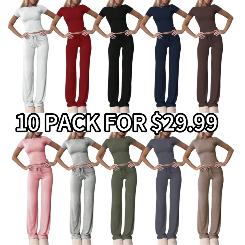 Women's Solid Short Sleeve Two-piece Set