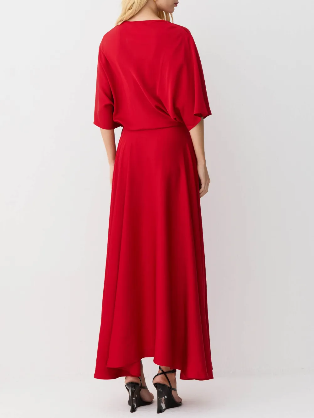 Elegant Satin Flowing Wrap Midi Dress