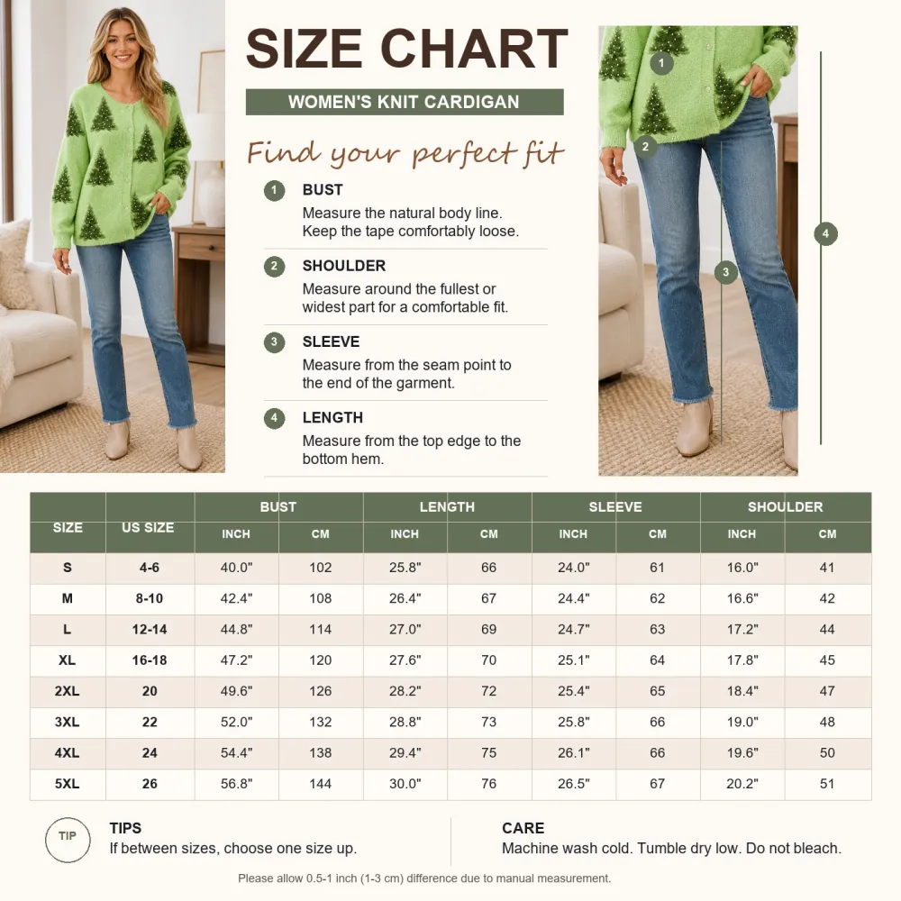 Women's Christmas Tree Knit Button-Up Cardigan