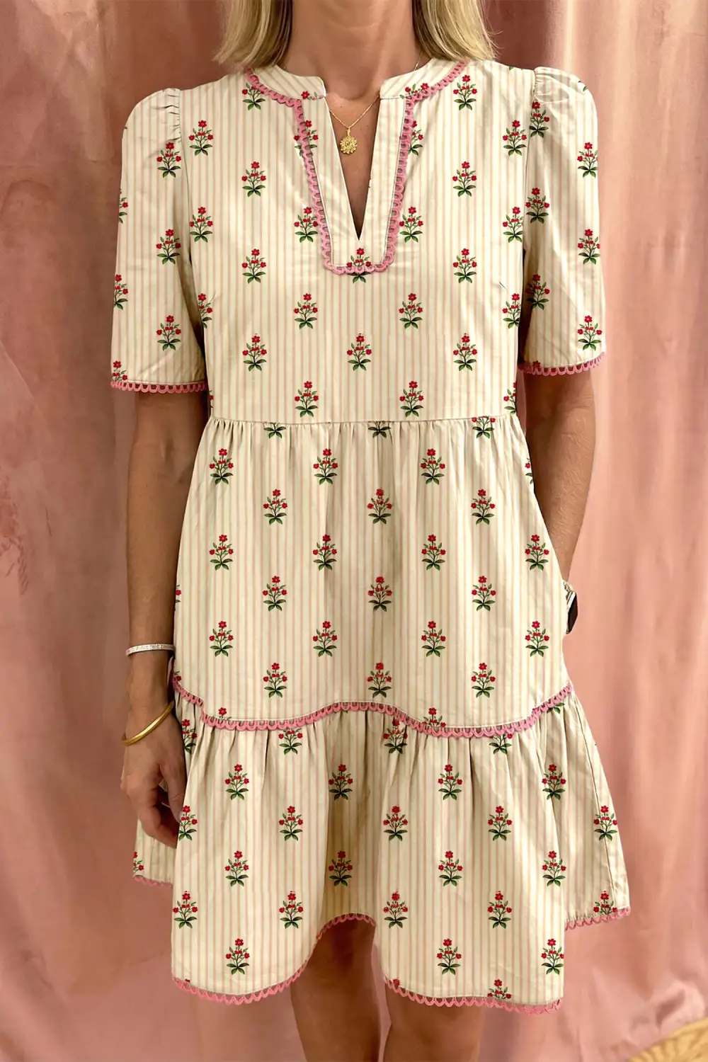 Floral Striped Ruffle Dress Casual