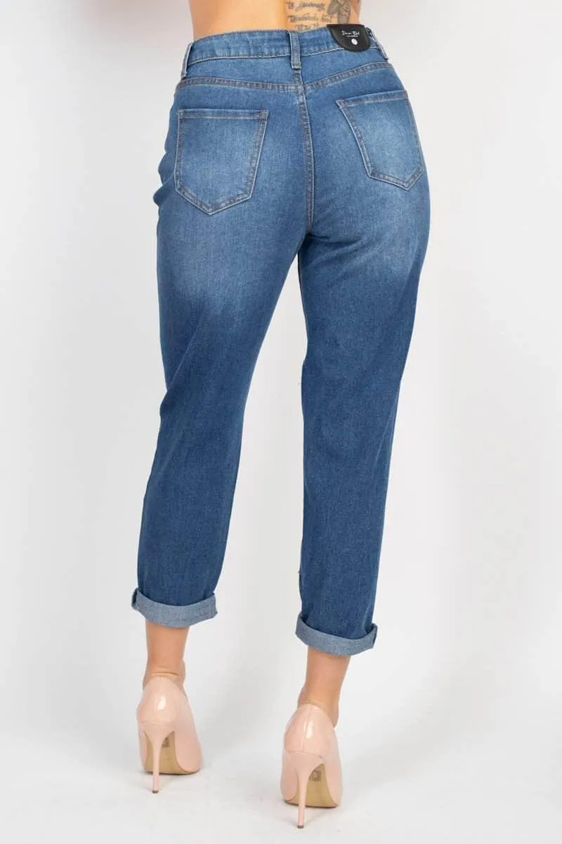 Ripped Rhinestone Denim Jeans