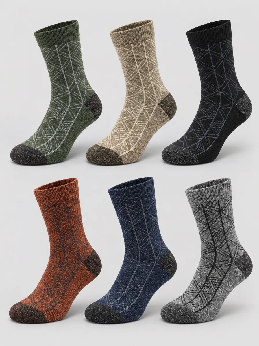 Men's Multicolor Geometric Pattern Crew Crew Socks 6-Pack