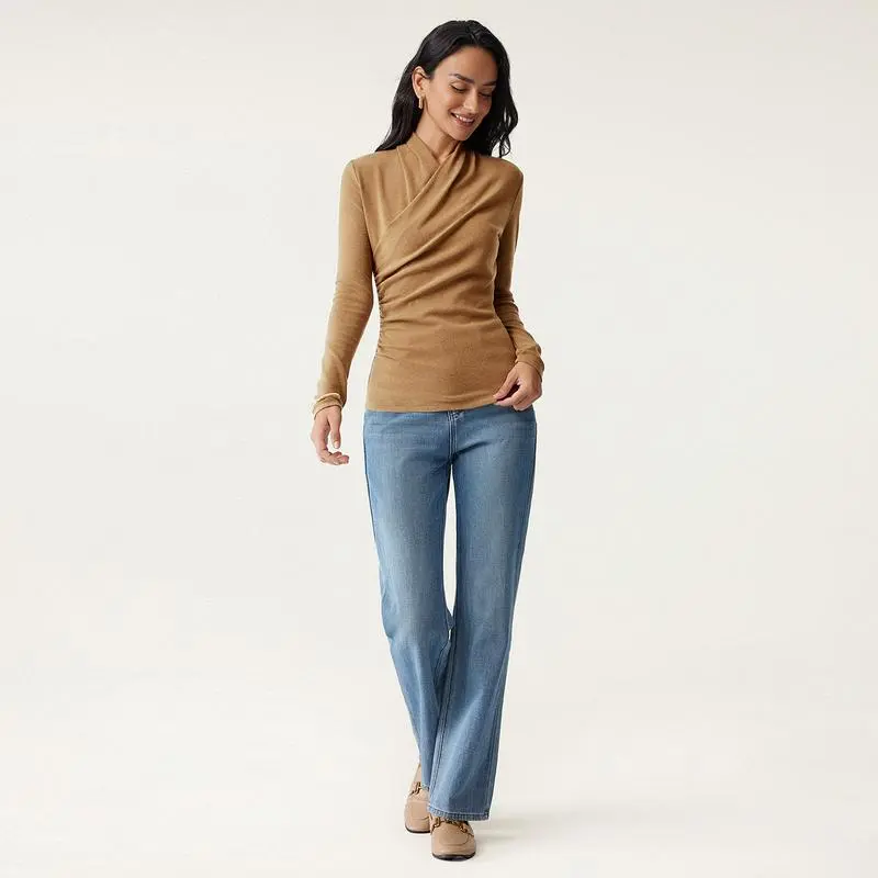 Chic Surplice Long Sleeve Top – Casual & Elegant Shirt