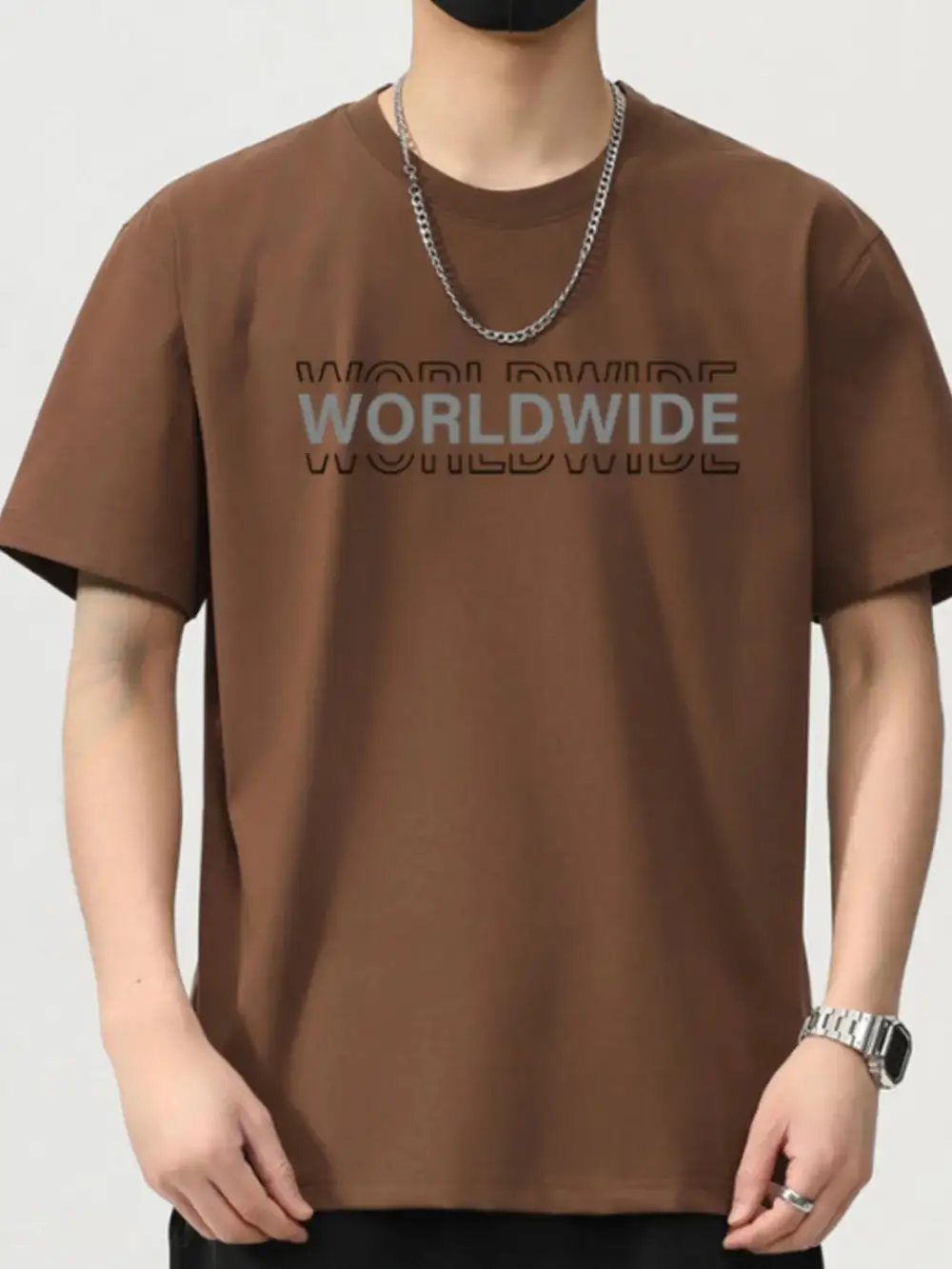 Cotton-Blend Letter Round-Neck Short-Sleeve T-Shirt