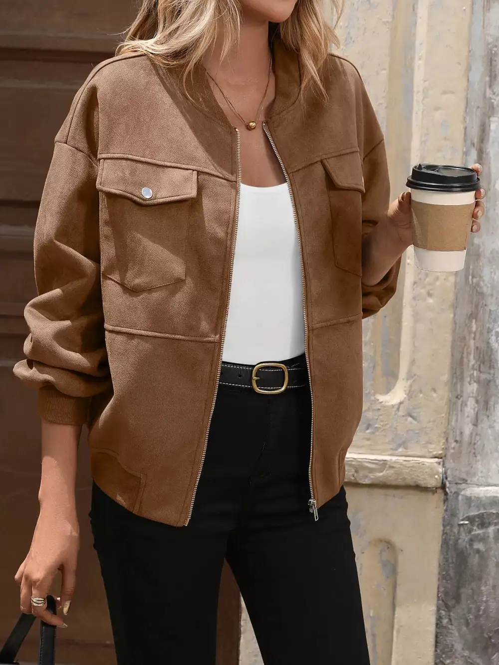 Zip Up Dropped Shoulder Jacket Versatile Daily Layer
