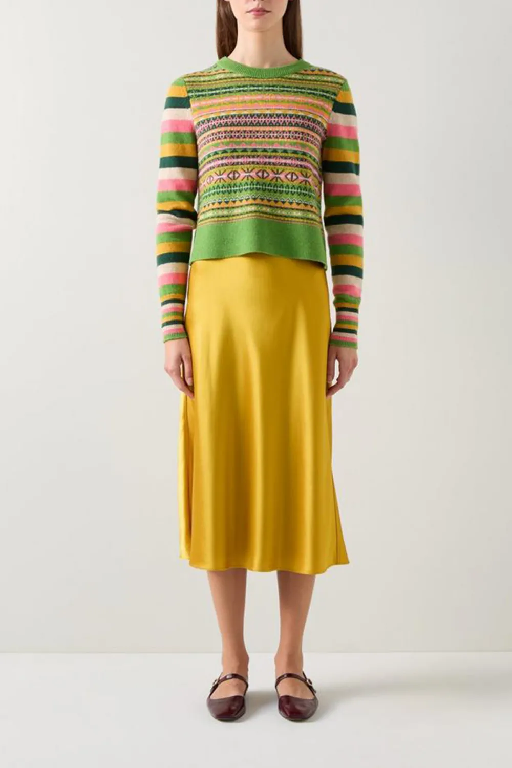 Gold Yellow Satin Midi Skirt