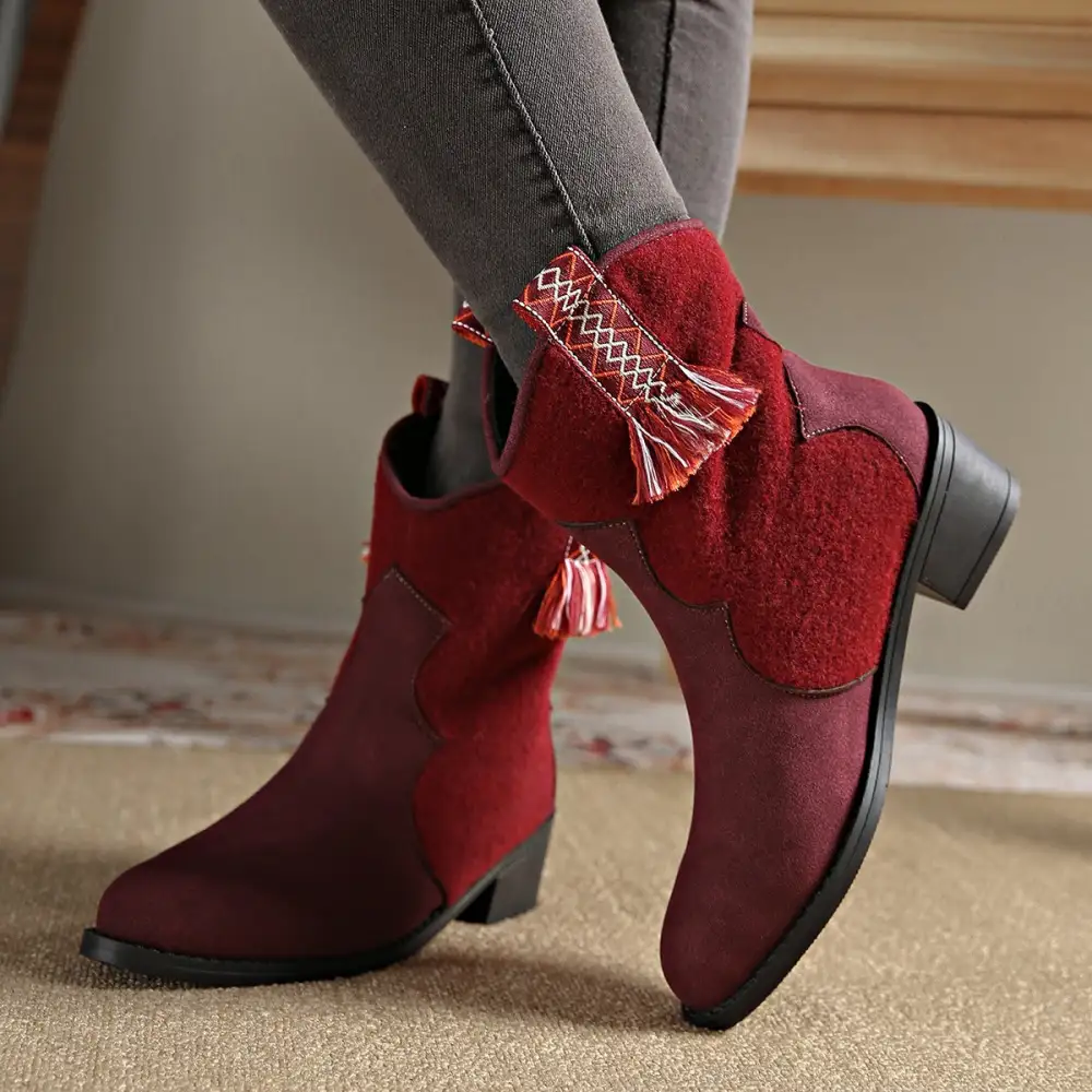 Suede Pointed Toe Block Heel Boots