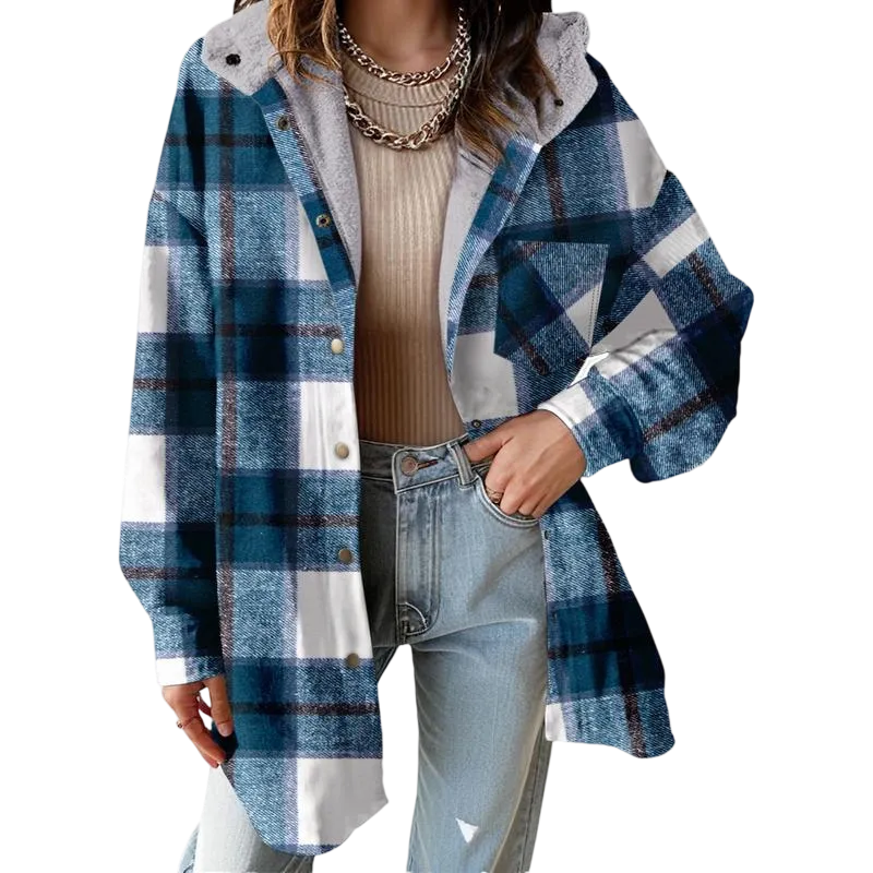 Women's Flannel Hooded Plaid 2025 Shacket Thick Coat