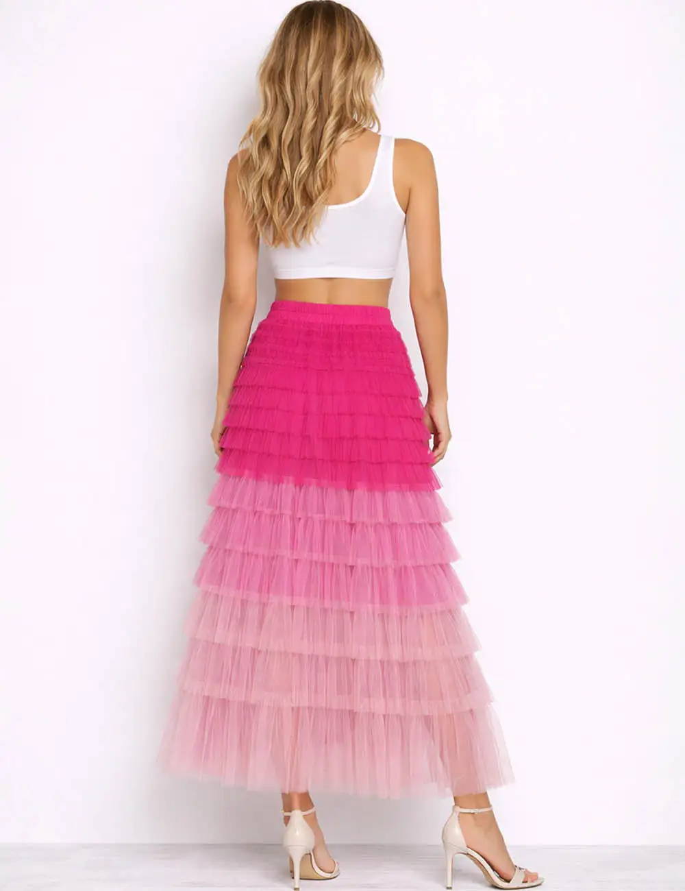Chic Tiered Ruffle Mesh Midi Skirt