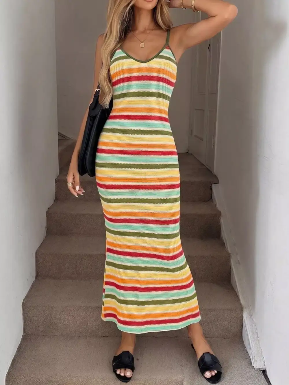Striped Knit Midi Dress