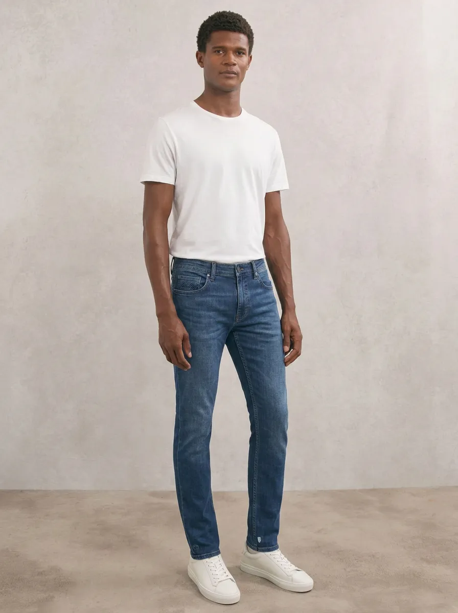 Men's Classic Comfort Geometric Pattern Printed Stretch Denim Jeans