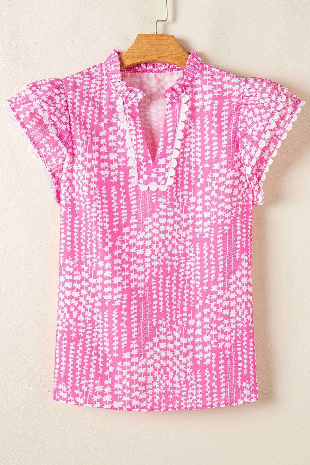 Abstract Print Ruffled V-Neck Blouse