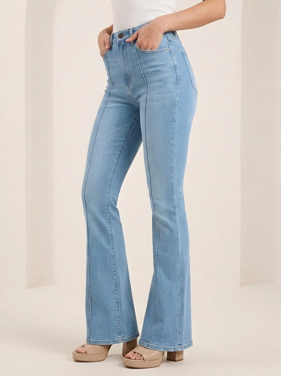Textured High-Waist Women's High-Waist Stretch Flare Jeans