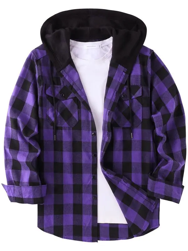 🧥 【Plus Size】Tall and Fat Plaid Patchwork Hooded Jacket Comfort. Warmth. Confidence — Designed for Every Body.