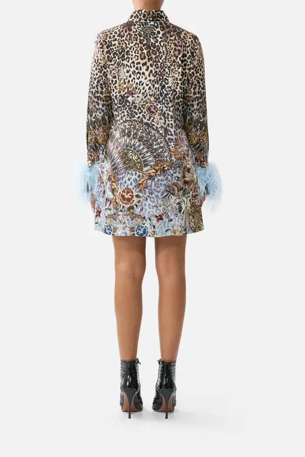 Mini Shirt Dress with Feathers