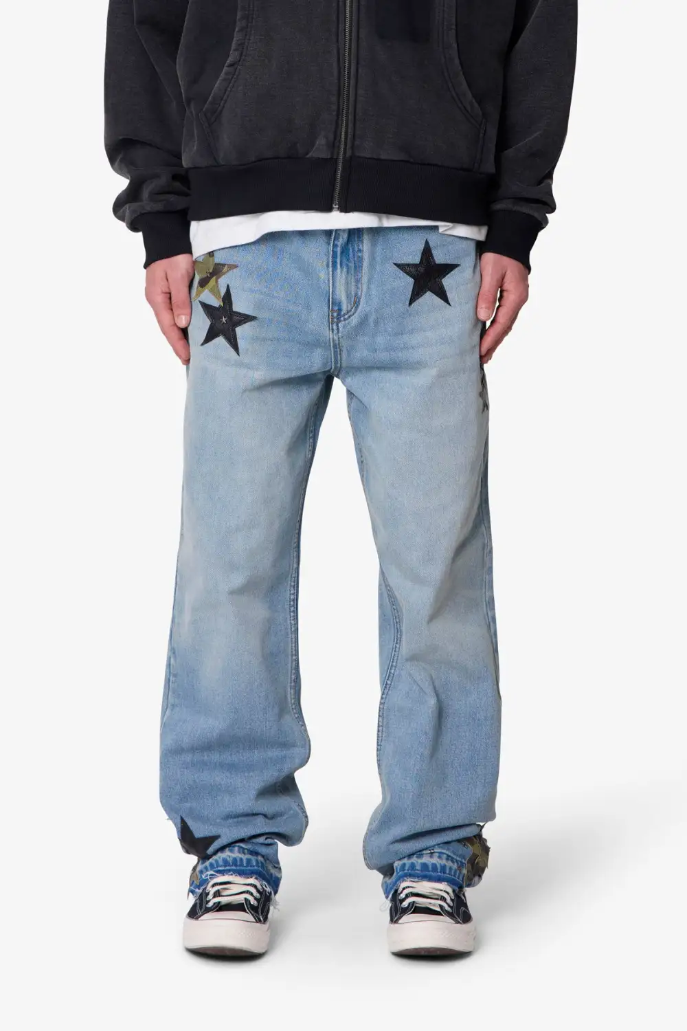 Baggy Patterned Star Patch Jeans