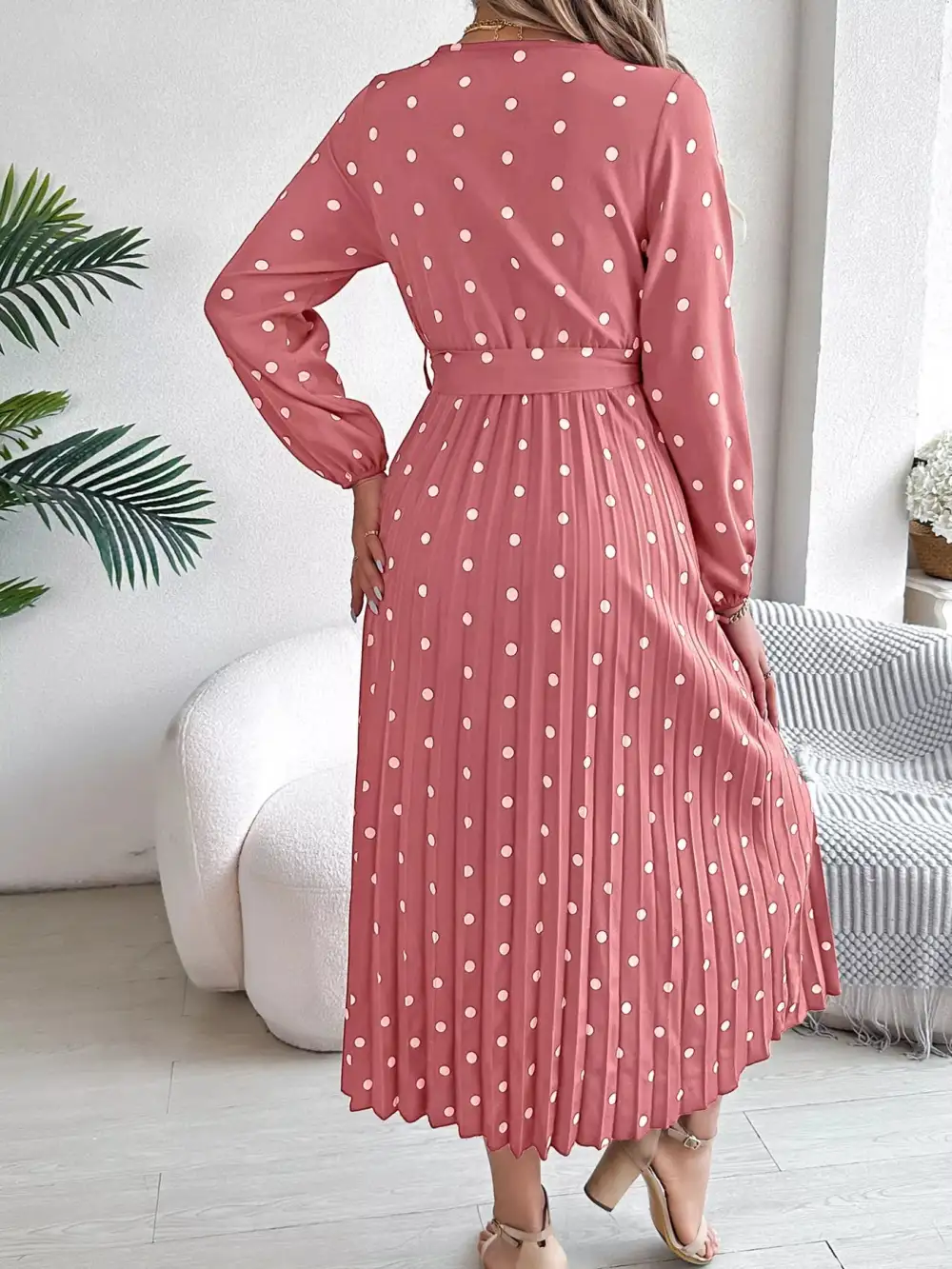 Polka Dot Pleated Midi Dress