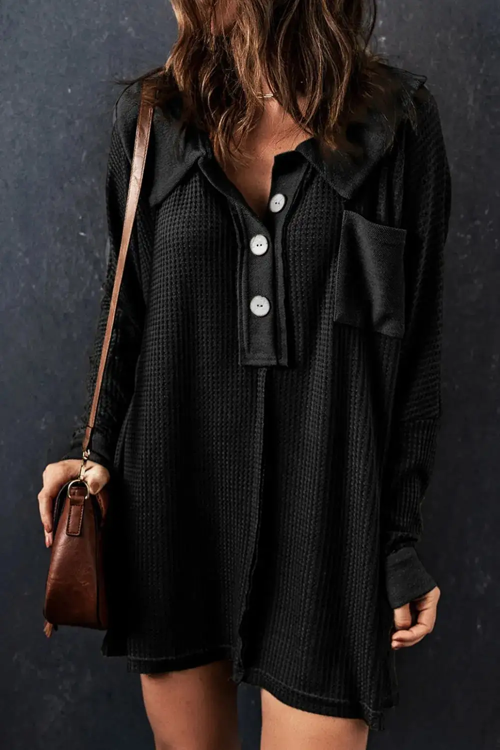 Knit Waffle Button Front Sweater Dress