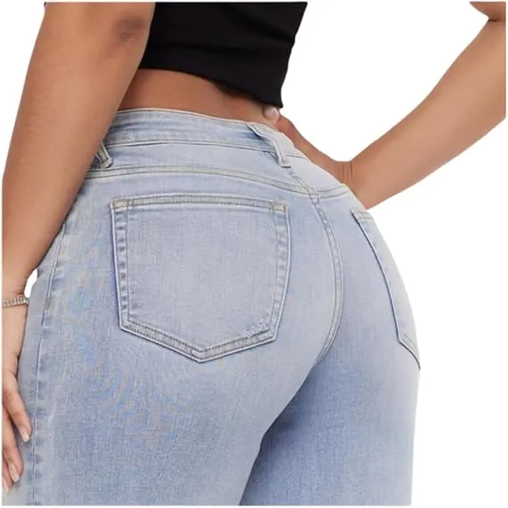 Mid-low Rise Baggy Jeans Stretchy Wide Leg for Women Distressed Pants