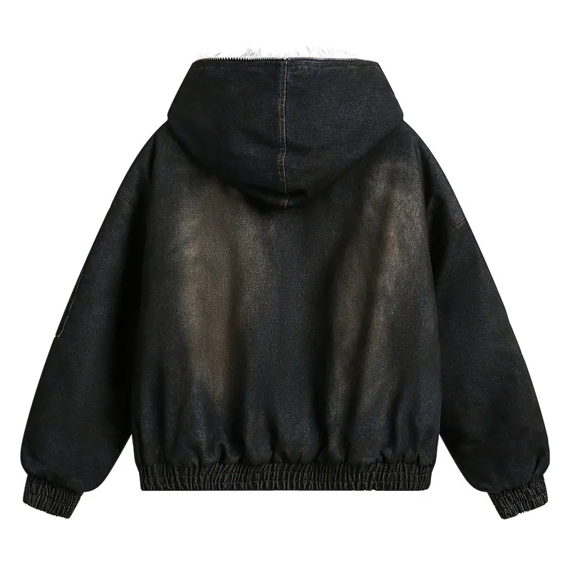 Washed Denim High-Neck Jacket