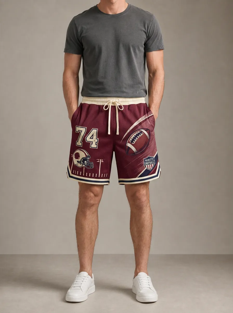 Men's American Football Lover 74 Helmet Printed Mesh Shorts