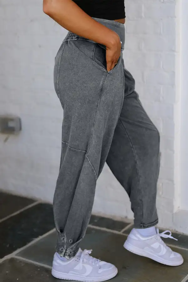 Refined High-Waist High-Rise Relaxed-Fit Smocked-Waist Jogger Pants