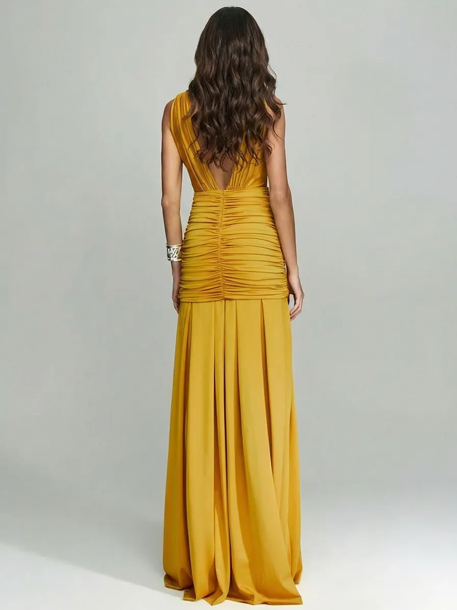 Sleeveless Pleated Floor Length Maxi Dress
