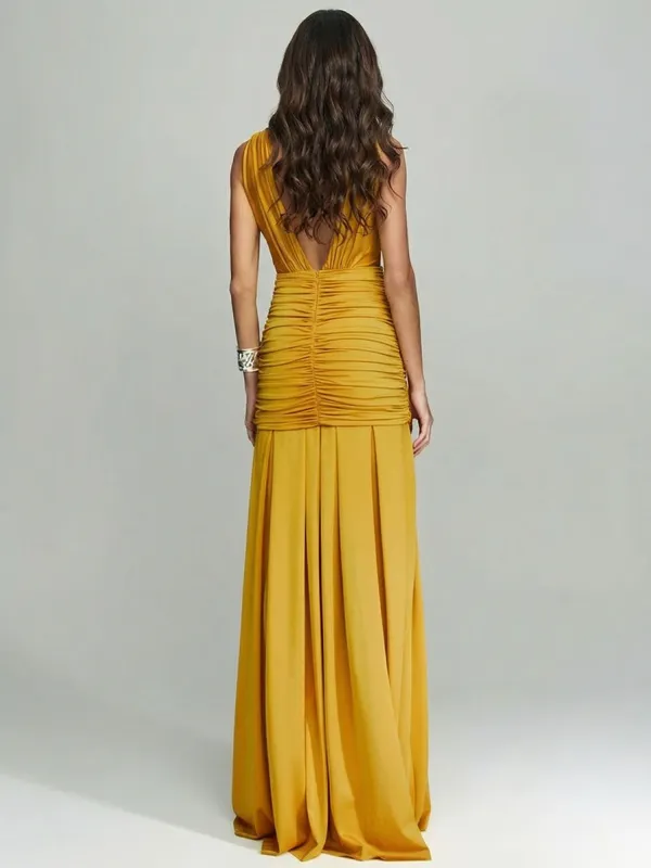 Sleeveless Pleated Floor Length Maxi Dress