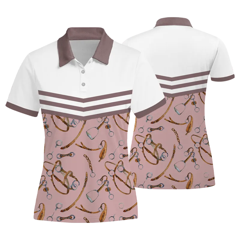 Women's Riding Style Horse Print Casual Short Sleeve POLO Shirt