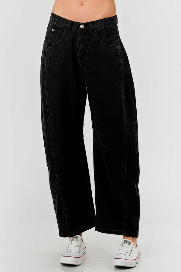 Mid Rise Barrel Denim Pants