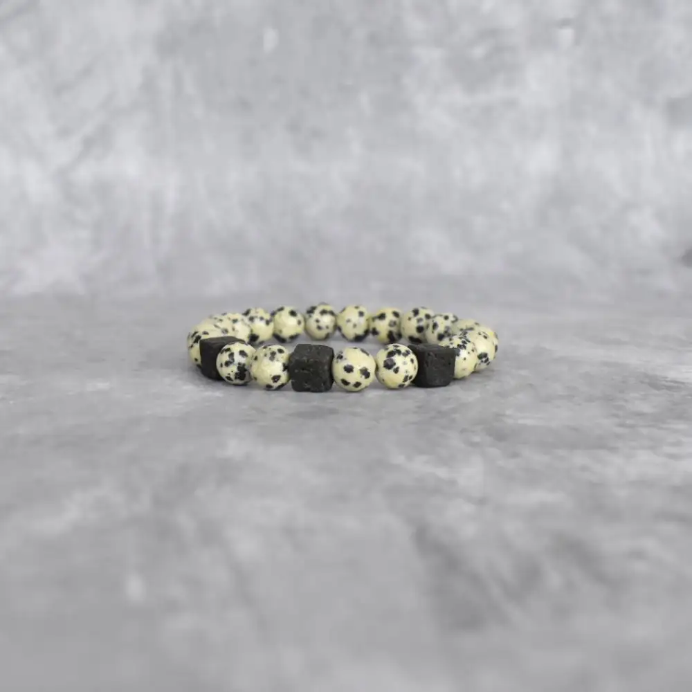 Lava Dalmatian Stone Bead Bracelet