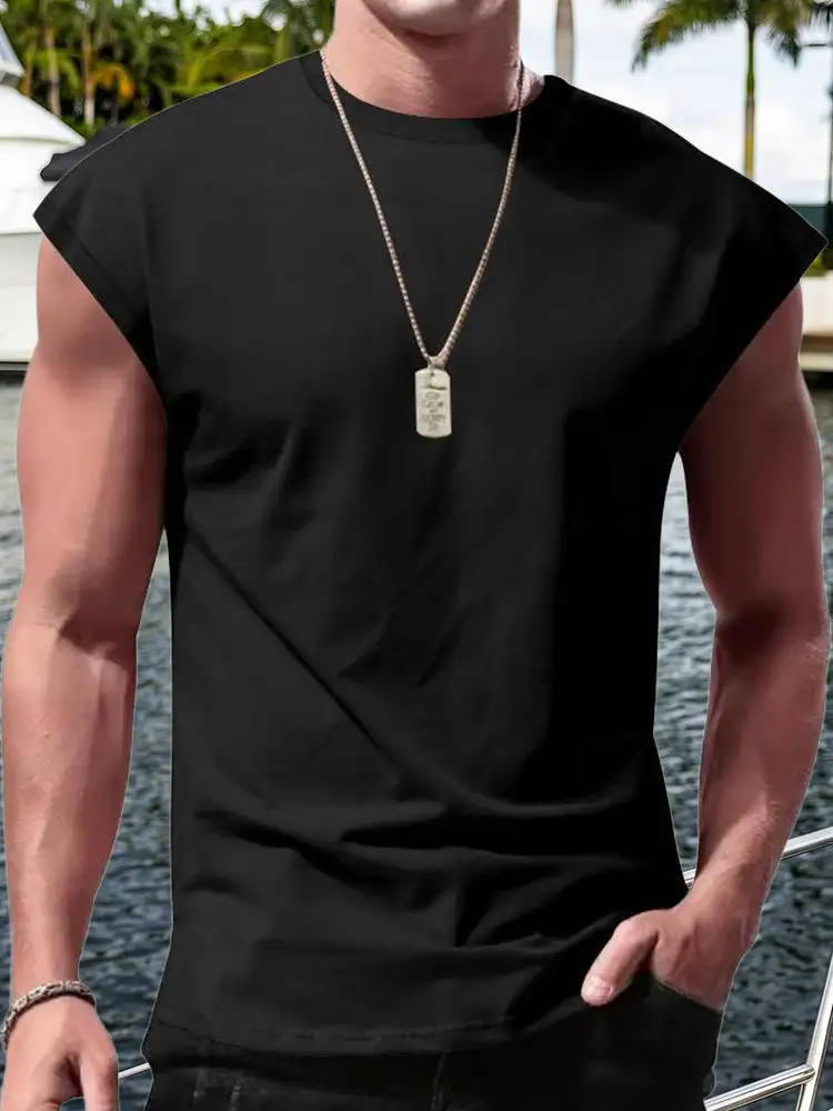 S Minimalist Drop Shoulder Sleeveless Tee Tank Top